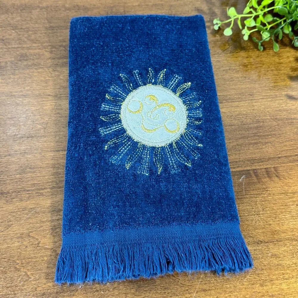 Vintage 90s Celestial Hand Towel Blue Sun Finger Towel Bath